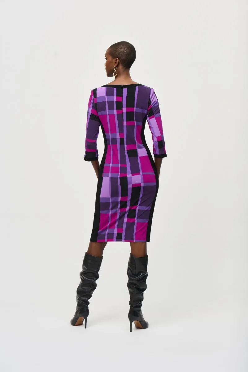 Joseph Ribkoff Purple/Black Geometric Print 3/4 Sleeve Sheath Dress 243301