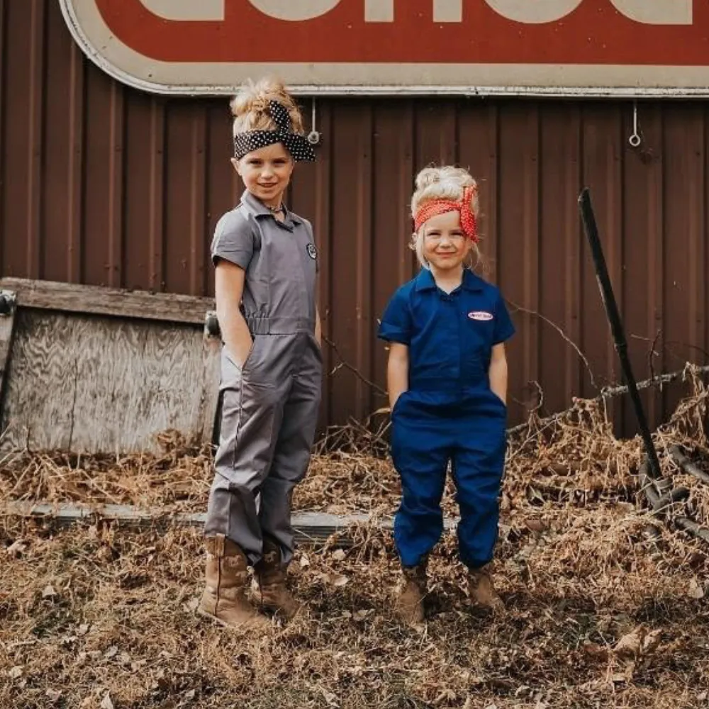 Knuckleheads Kids Coverall for Girls, Mechanic Halloween Jumpsuit Costume Baby Outfit