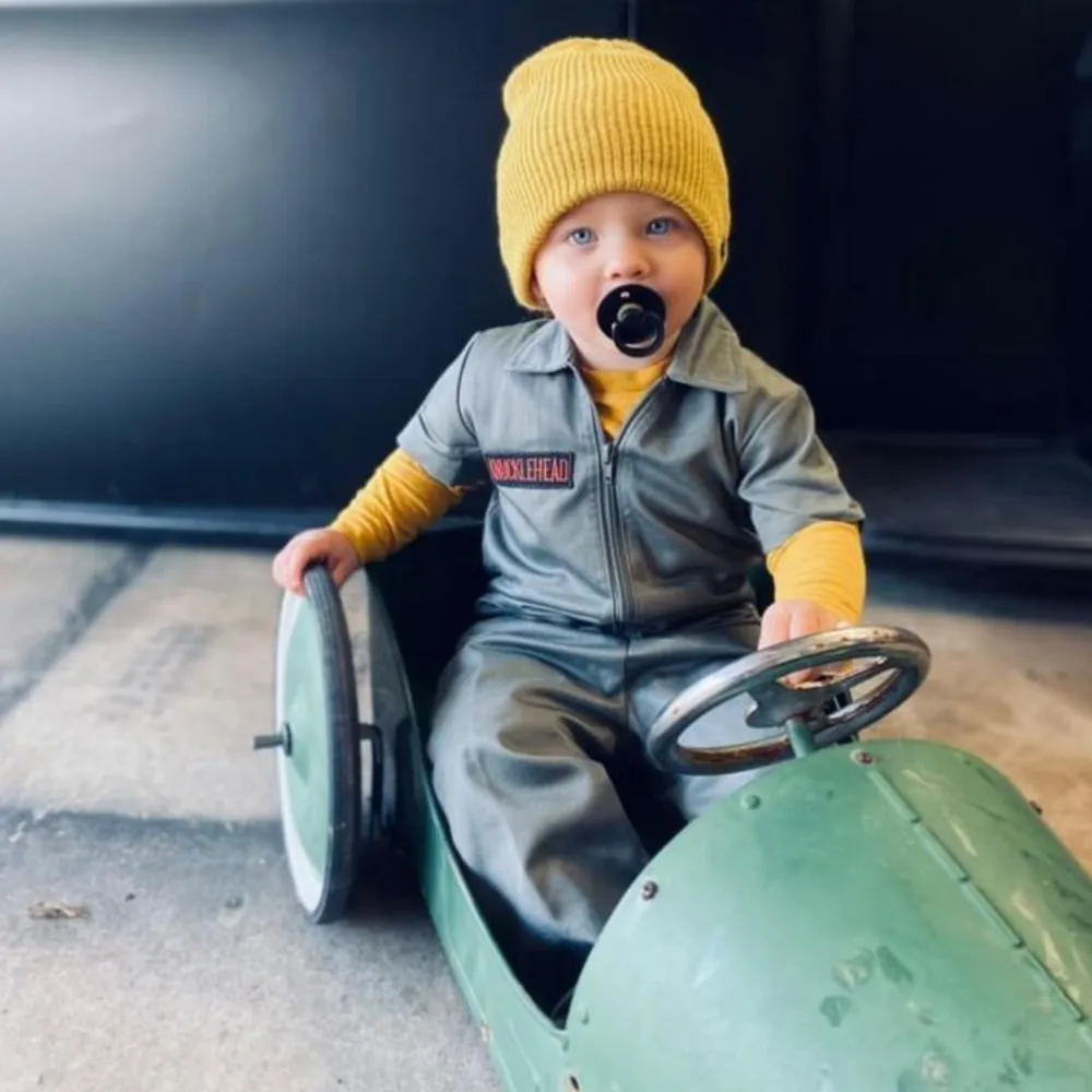 Knuckleheads Kids Dark Olive Coverall for Boys, Mechanic Halloween Jumpsuit Costume Baby Outfit
