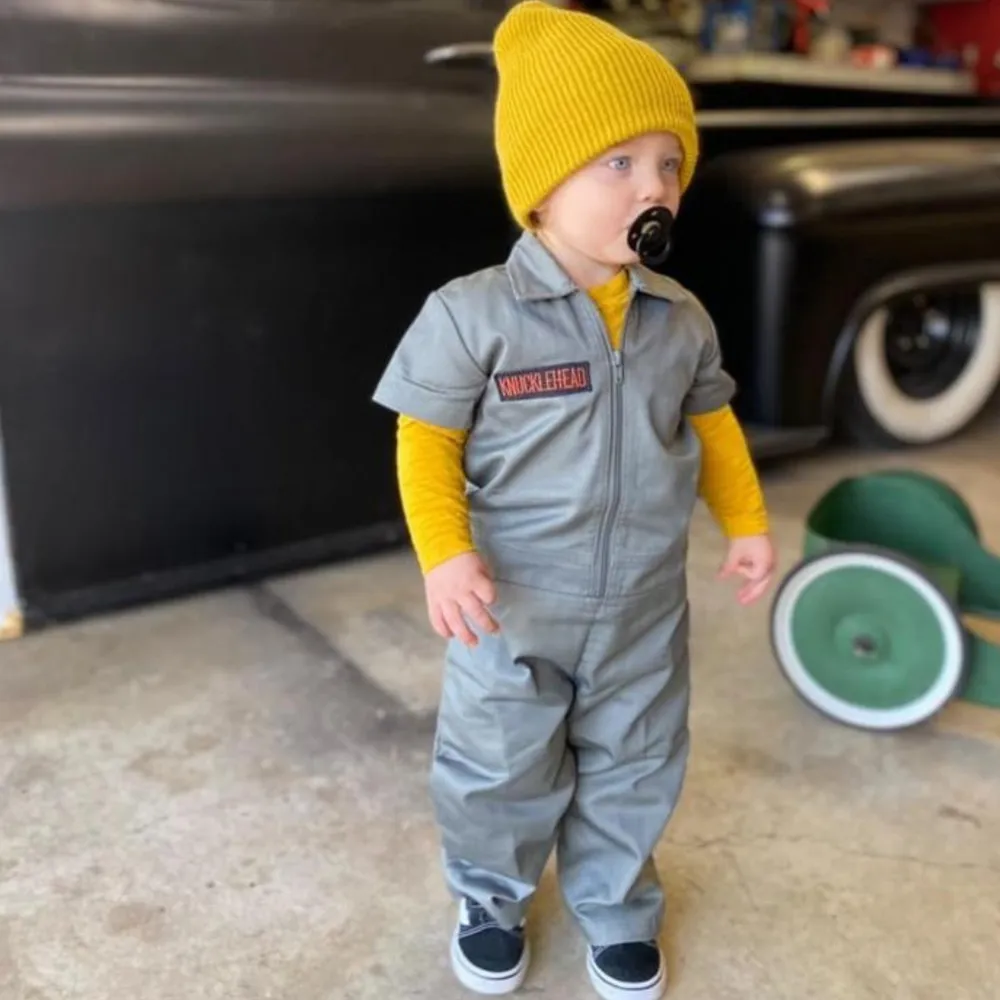 Knuckleheads Kids Dark Olive Coverall for Boys, Mechanic Halloween Jumpsuit Costume Baby Outfit