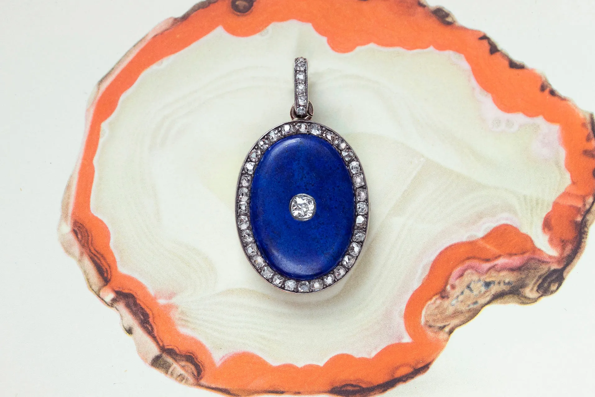 Lapis & Diamond Double Sided Locket