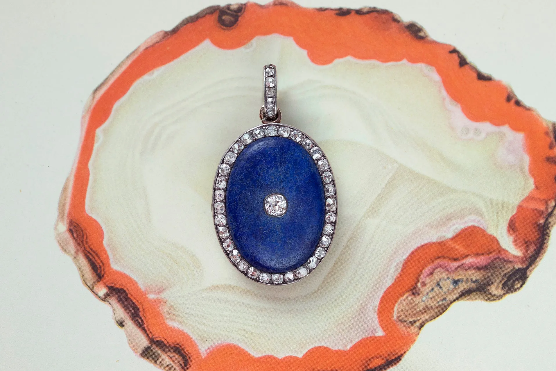 Lapis & Diamond Double Sided Locket