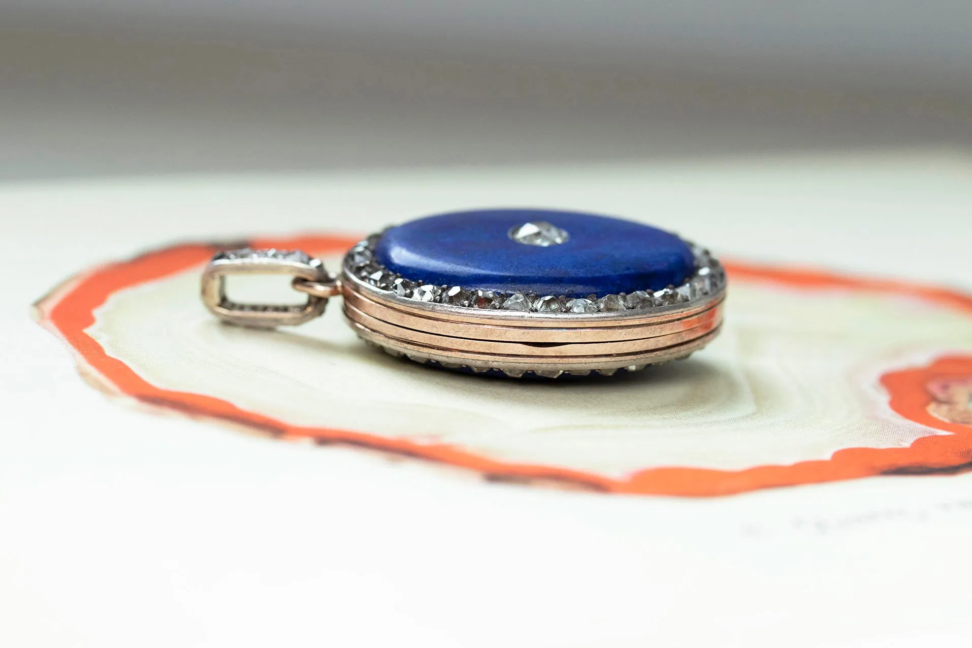 Lapis & Diamond Double Sided Locket