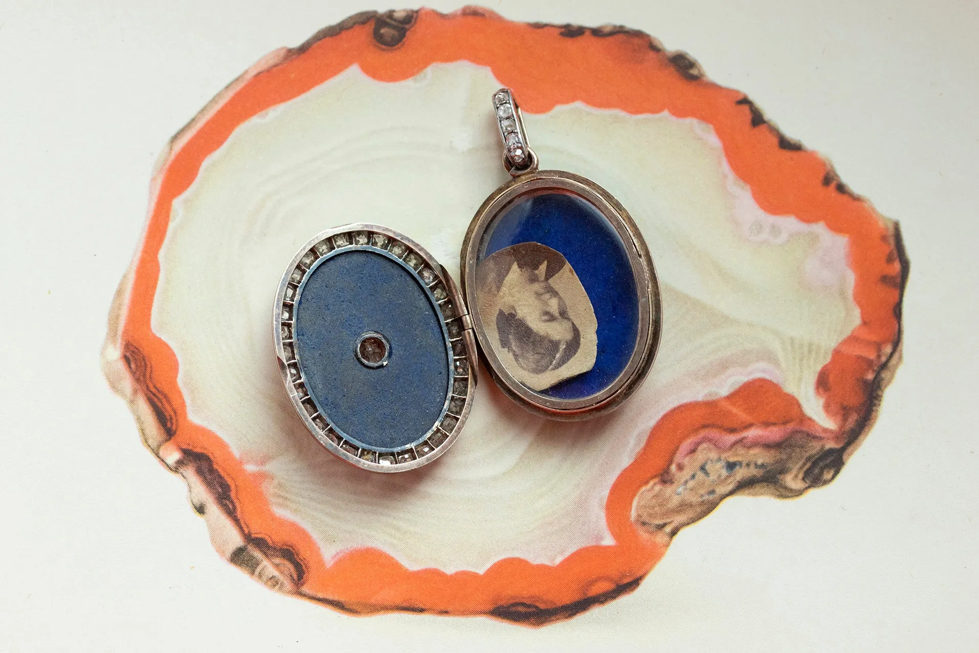 Lapis & Diamond Double Sided Locket