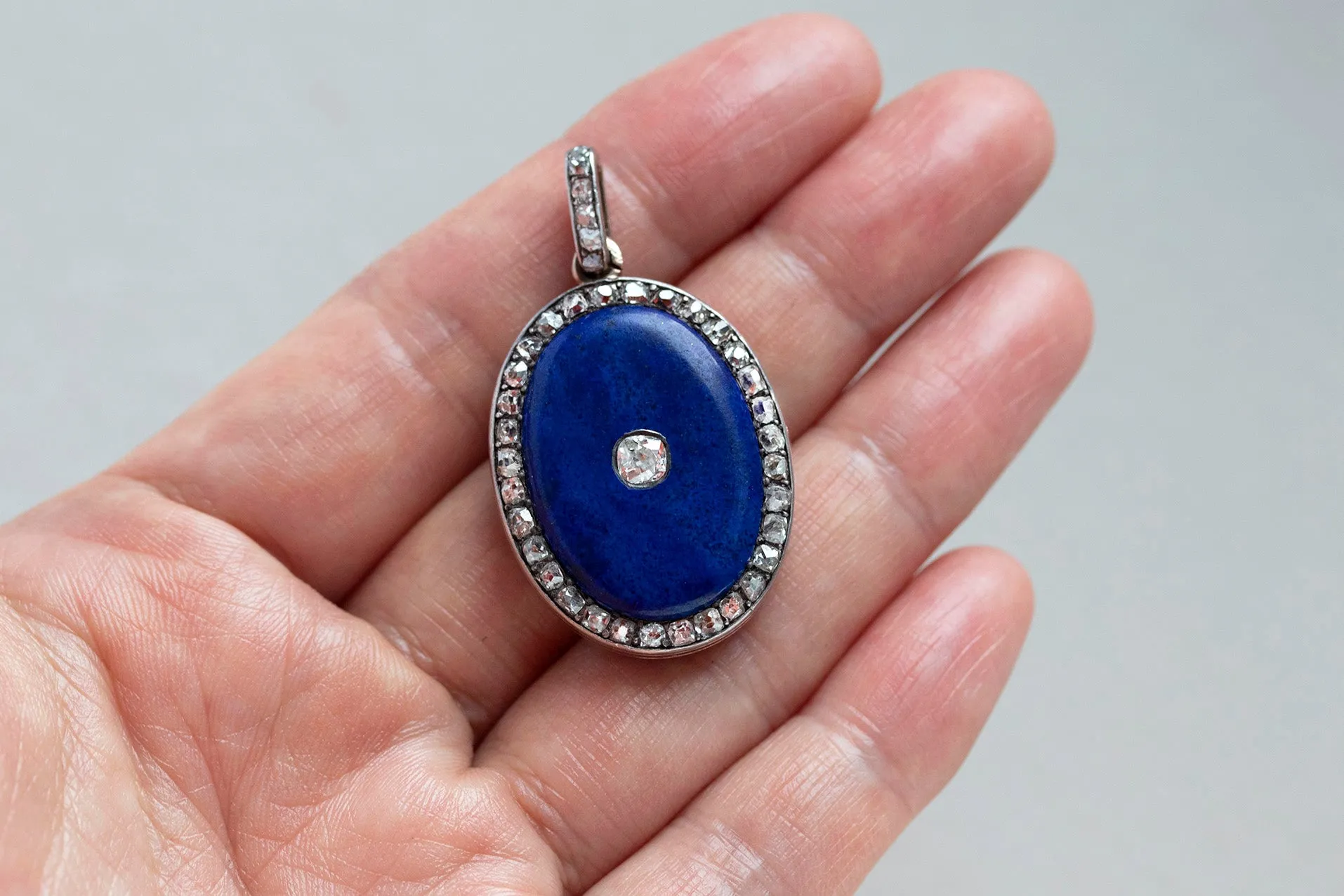 Lapis & Diamond Double Sided Locket