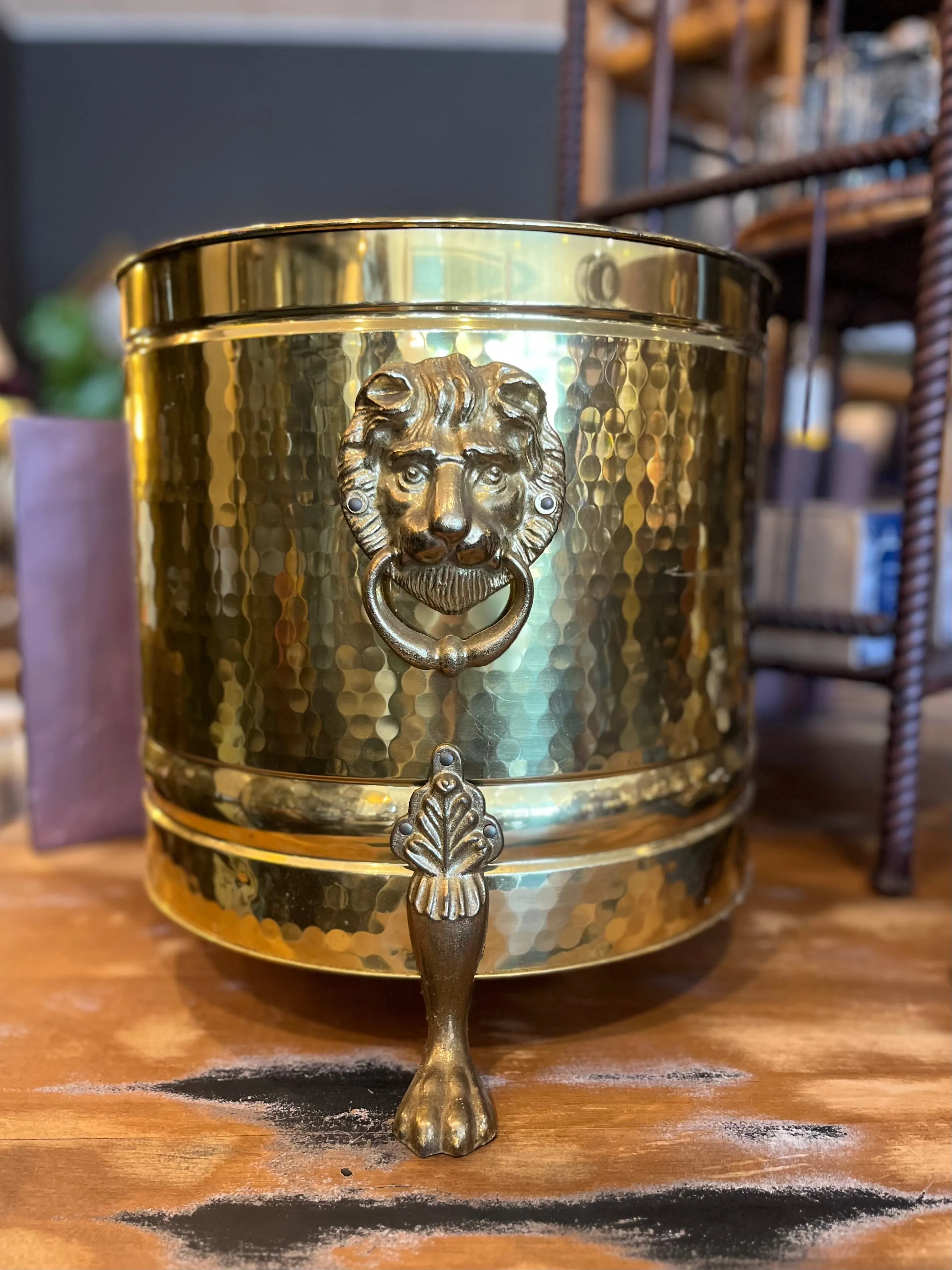 Large Bristol Hammered Brass Lion Planter