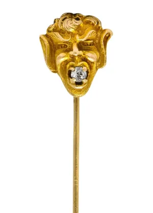 Late Victorian Diamond 10 Karat Gold Greek God Pan Stickpin