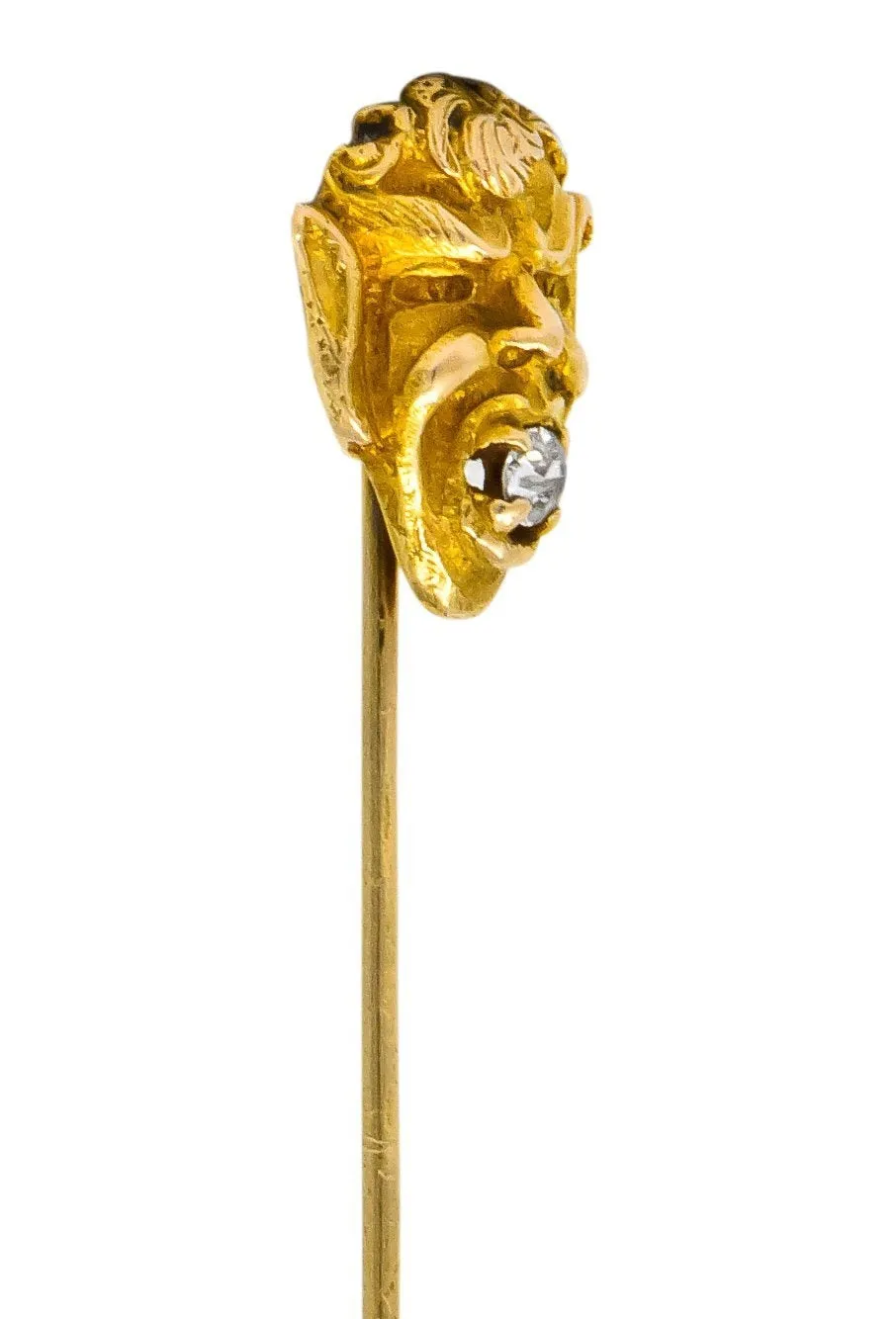 Late Victorian Diamond 10 Karat Gold Greek God Pan Stickpin