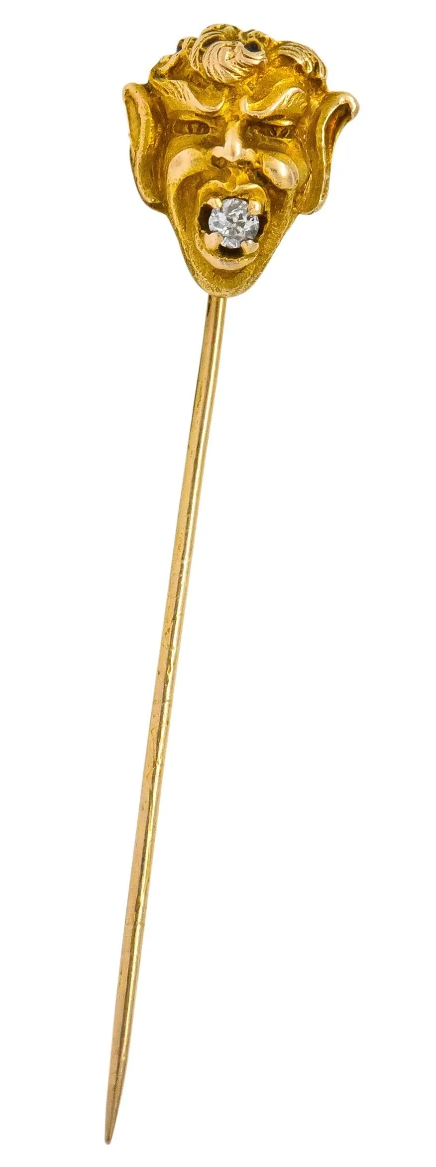 Late Victorian Diamond 10 Karat Gold Greek God Pan Stickpin