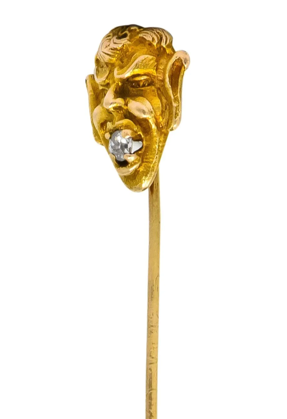 Late Victorian Diamond 10 Karat Gold Greek God Pan Stickpin