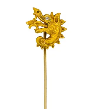 Late Victorian Diamond 14 Karat Gold Dragon Stickpin