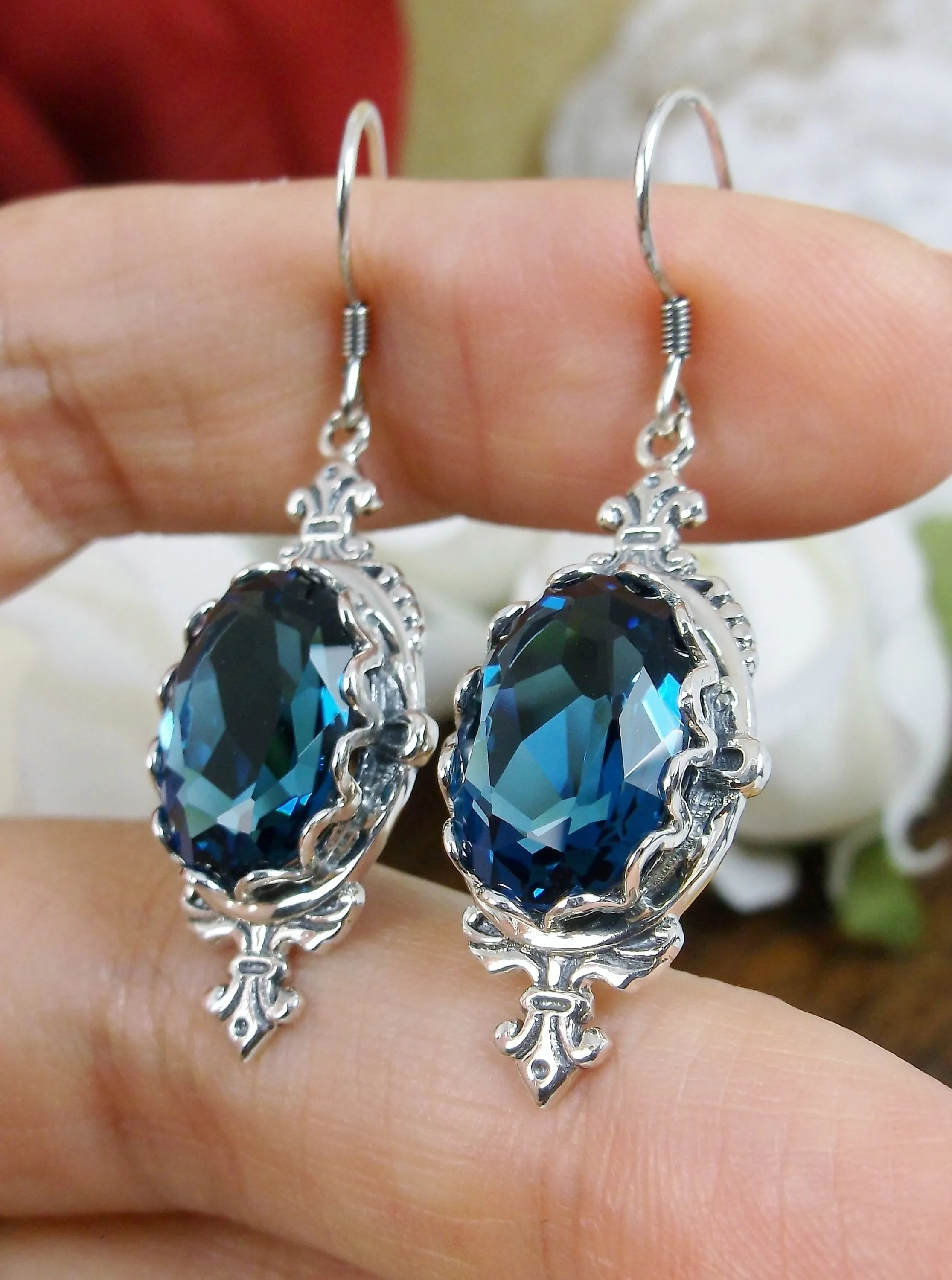 London Blue Earrings, Stylish Victorian Jewelry #E18