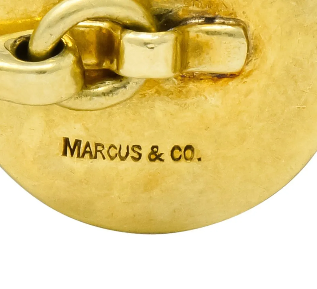 Marcus & Co. Victorian Painted Carved Rock Crystal 14 Karat Gold Men's Fishing Cufflinks