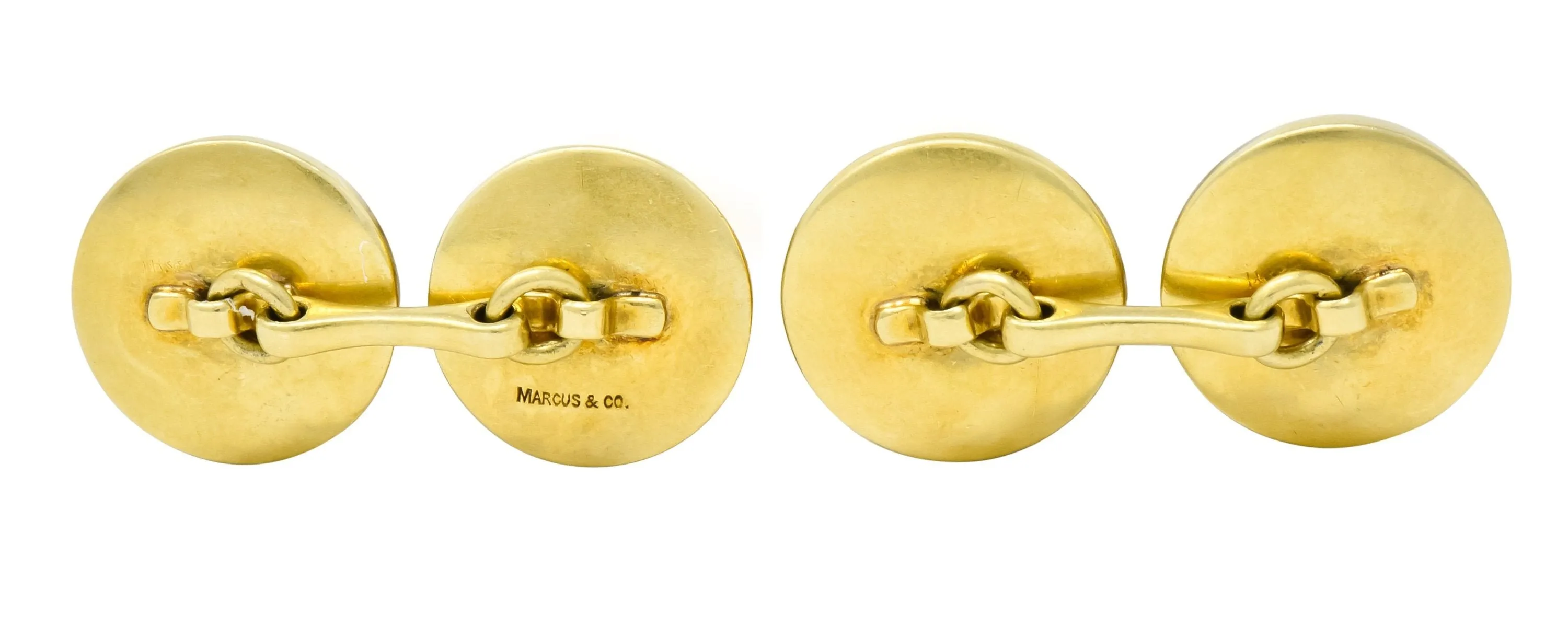 Marcus & Co. Victorian Painted Carved Rock Crystal 14 Karat Gold Men's Fishing Cufflinks