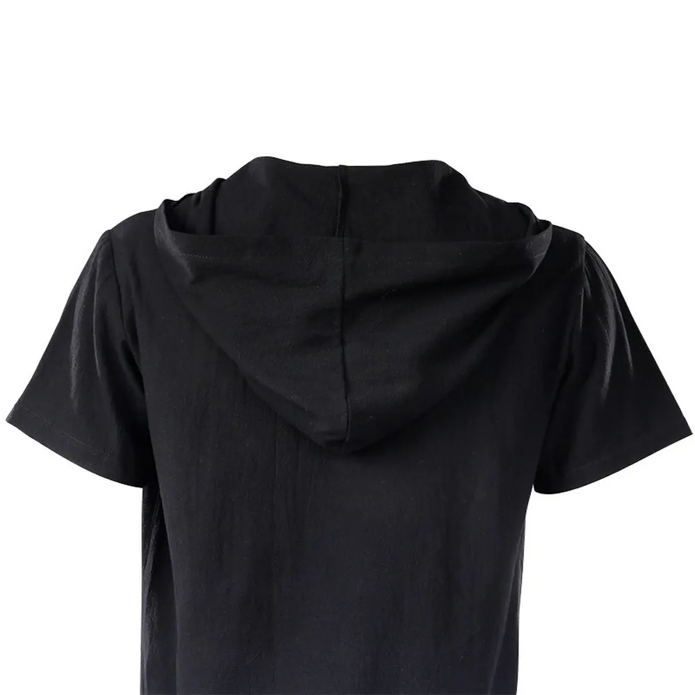 Men Retro Medieval Renaissance Hooded Tops Shirt Pirate Viking Halloween Costume