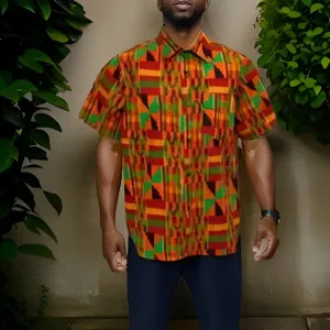 Men's African Print Short Sleeve Button Down Shirts