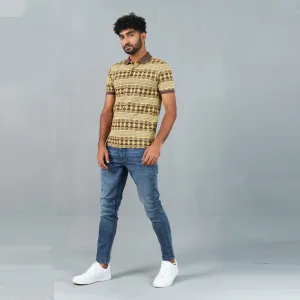 Mens Brown Print Polo