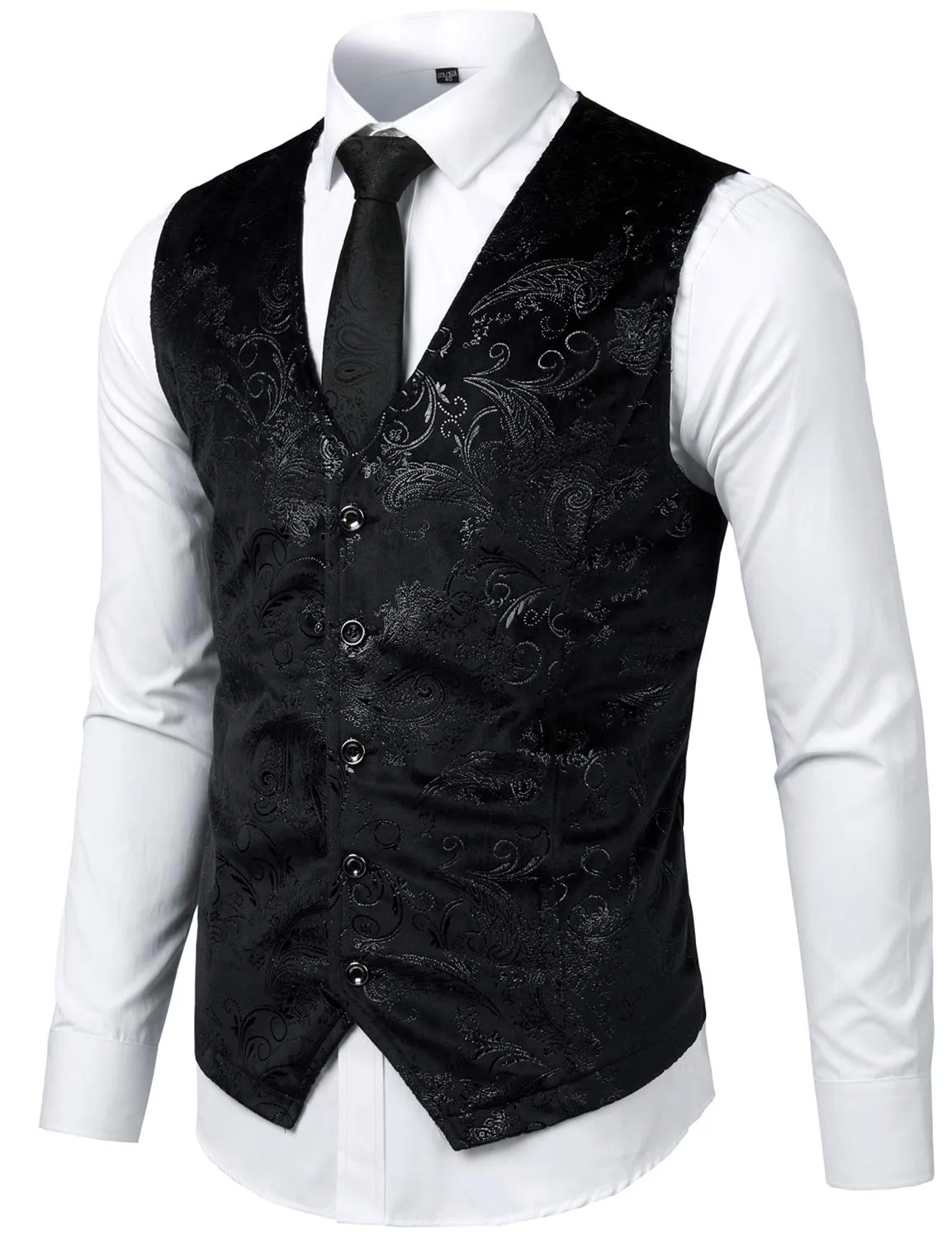 Mens Hipster Metallic Paisley Printed Single Breasted V-Neck Suit Vest/Tuxedo Waistcoat