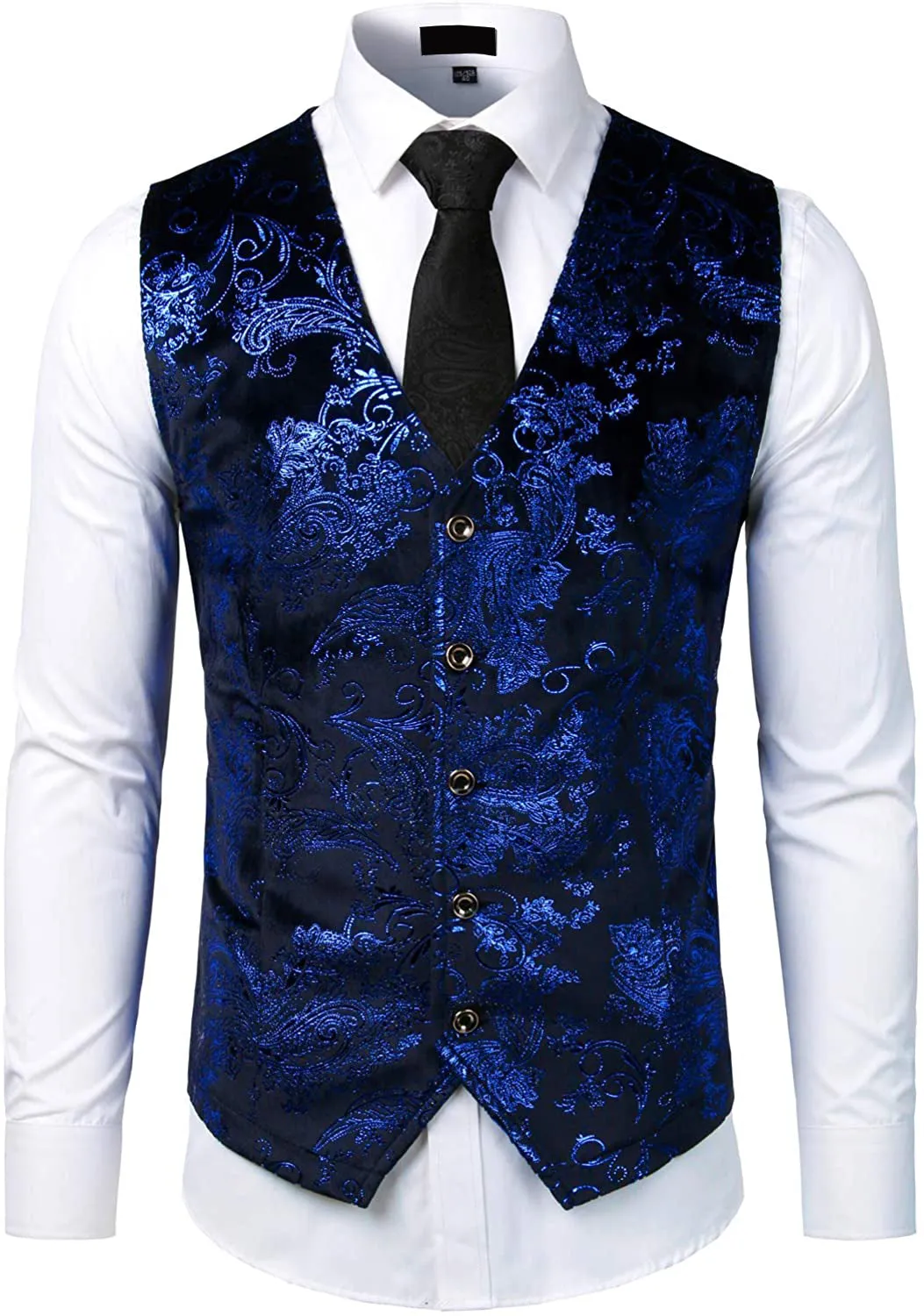 Mens Hipster Metallic Paisley Printed Single Breasted V-Neck Suit Vest/Tuxedo Waistcoat