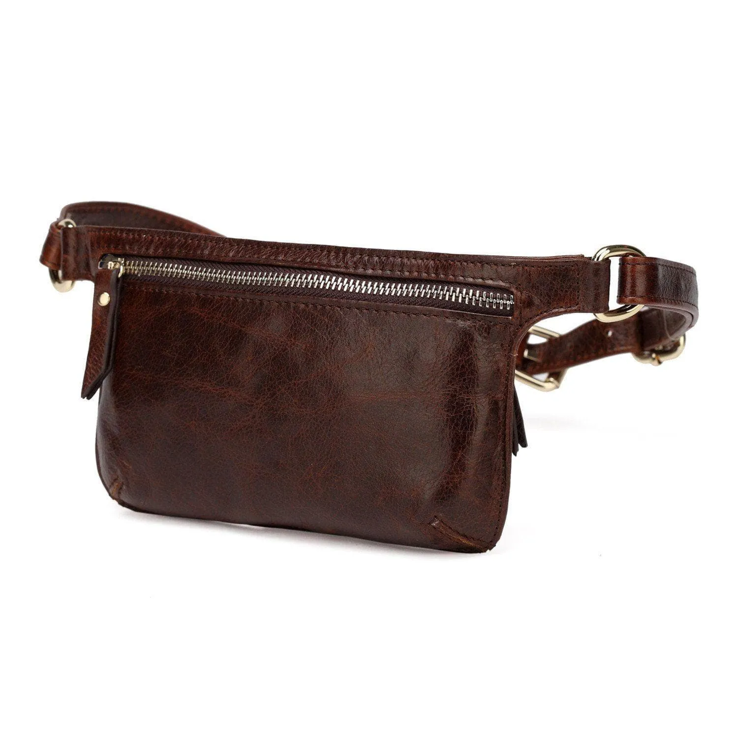 Mibel Distressed Leather Waist Pack/Crossbody - Dark Brown