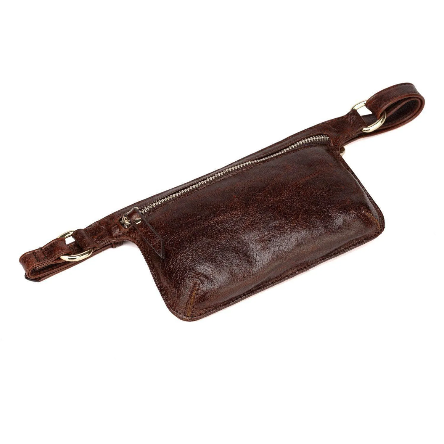 Mibel Distressed Leather Waist Pack/Crossbody - Dark Brown