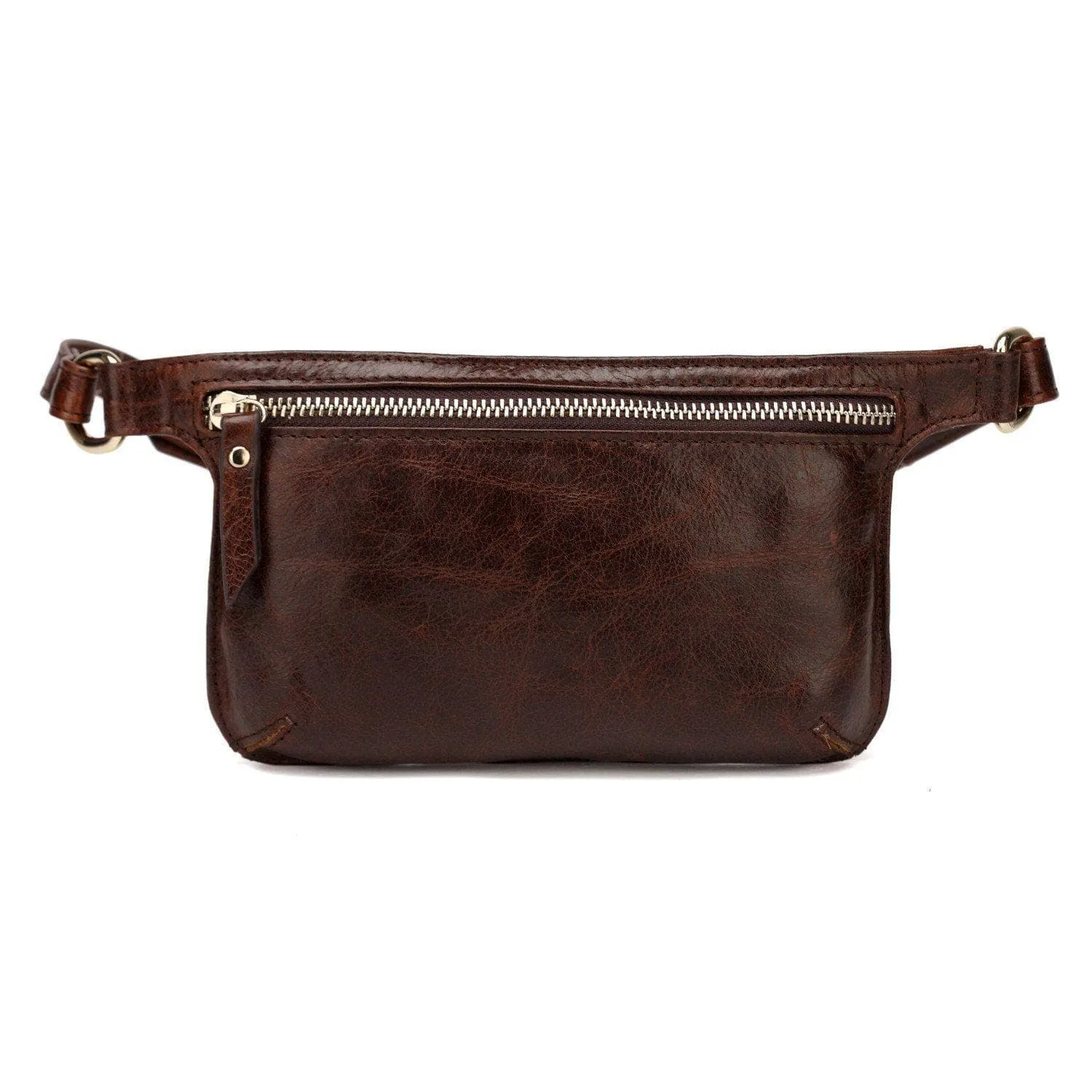 Mibel Distressed Leather Waist Pack/Crossbody - Dark Brown