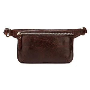 Mibel Distressed Leather Waist Pack/Crossbody - Dark Brown