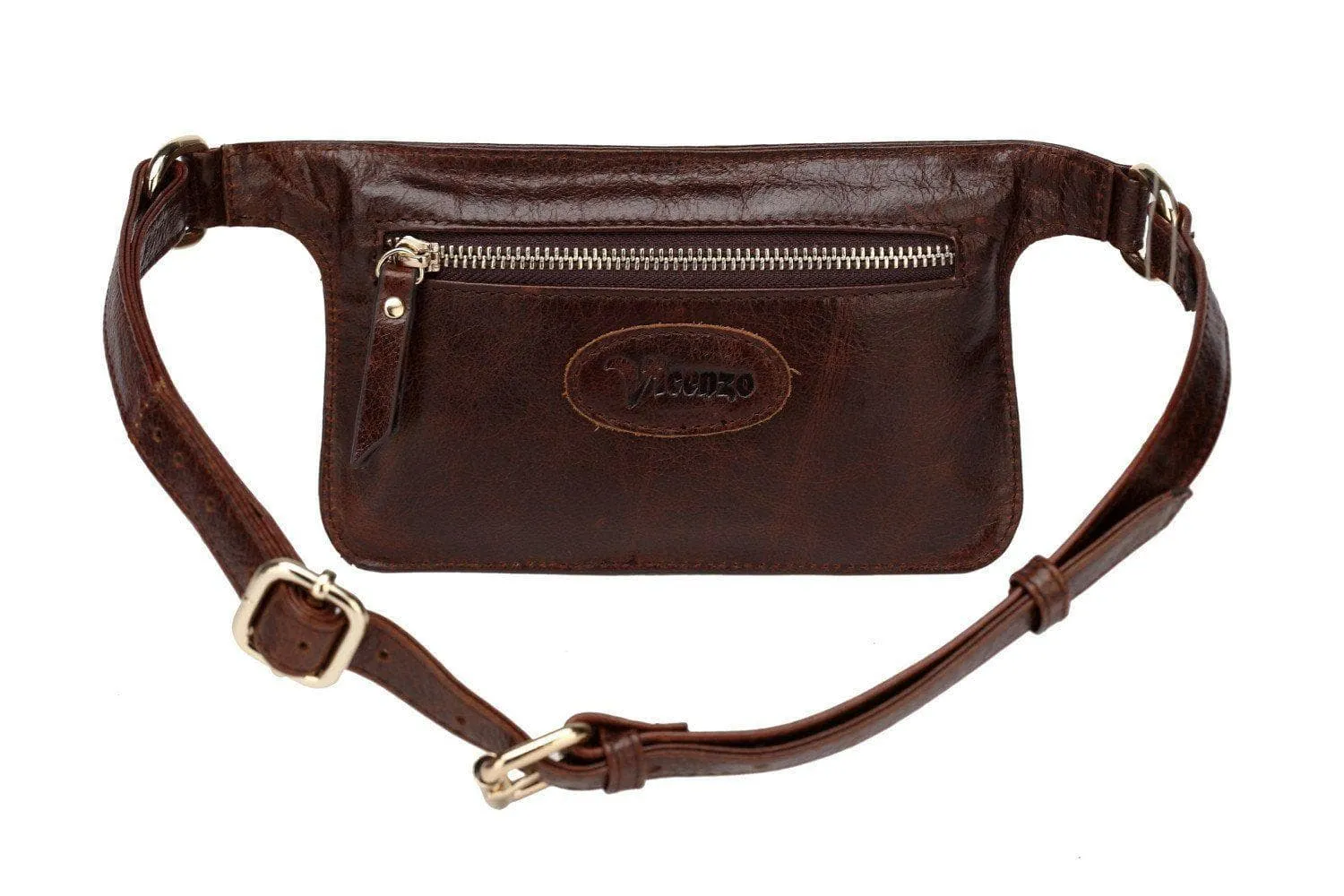 Mibel Distressed Leather Waist Pack/Crossbody - Dark Brown