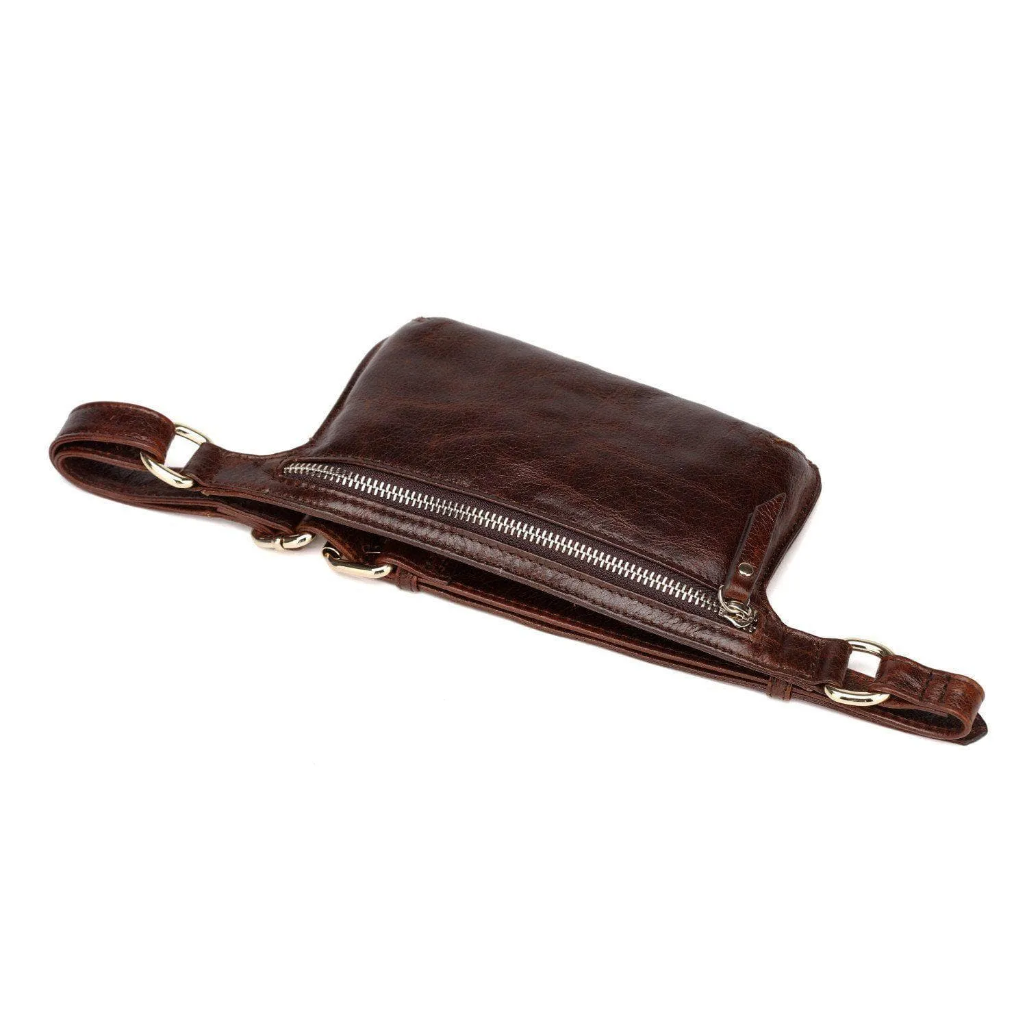 Mibel Distressed Leather Waist Pack/Crossbody - Dark Brown