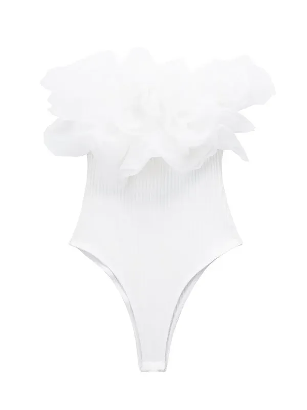 Momnfancy White Ruffle Organza Buttons Elegant Bodysuit Photoshoot Maternity Jumpsuit