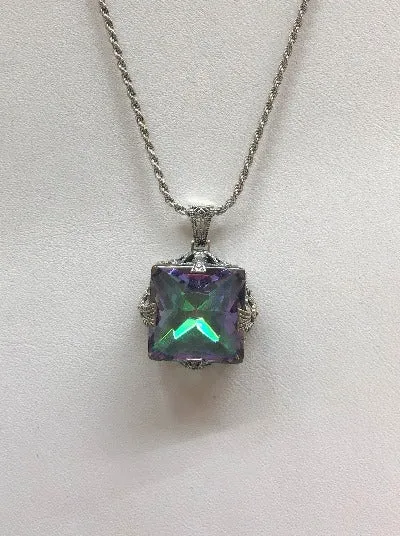 Mystic Topaz Pendant, Sterling Silver Filigree Necklace, Victorian Jewelry #P77