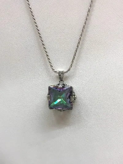 Mystic Topaz Pendant, Sterling Silver Filigree Necklace, Victorian Jewelry #P77