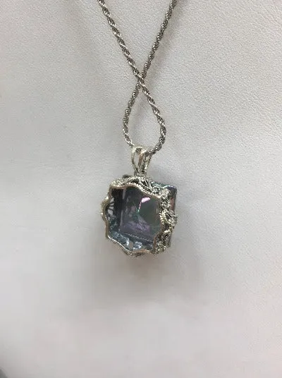 Mystic Topaz Pendant, Sterling Silver Filigree Necklace, Victorian Jewelry #P77