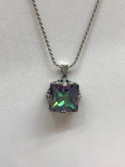 Mystic Topaz Pendant, Sterling Silver Filigree Necklace, Victorian Jewelry #P77
