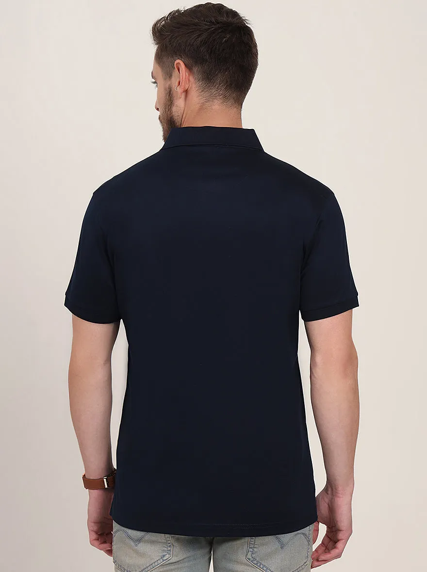 Navy Blue Solid Regular Fit Polo T-Shirt | JadeBlue