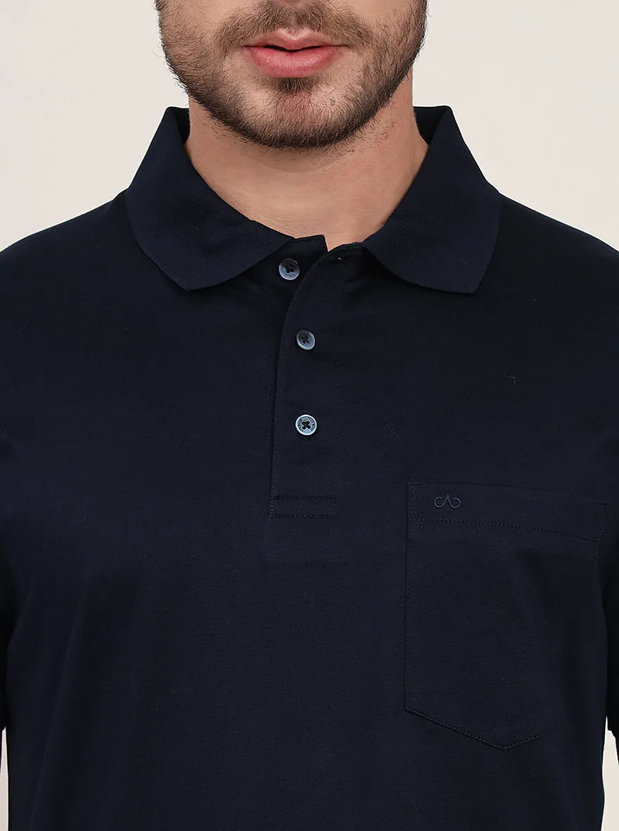 Navy Blue Solid Regular Fit Polo T-Shirt | JadeBlue