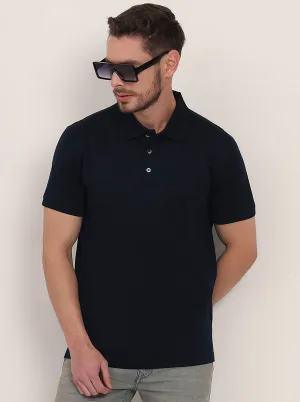 Navy Blue Solid Regular Fit Polo T-Shirt | JadeBlue