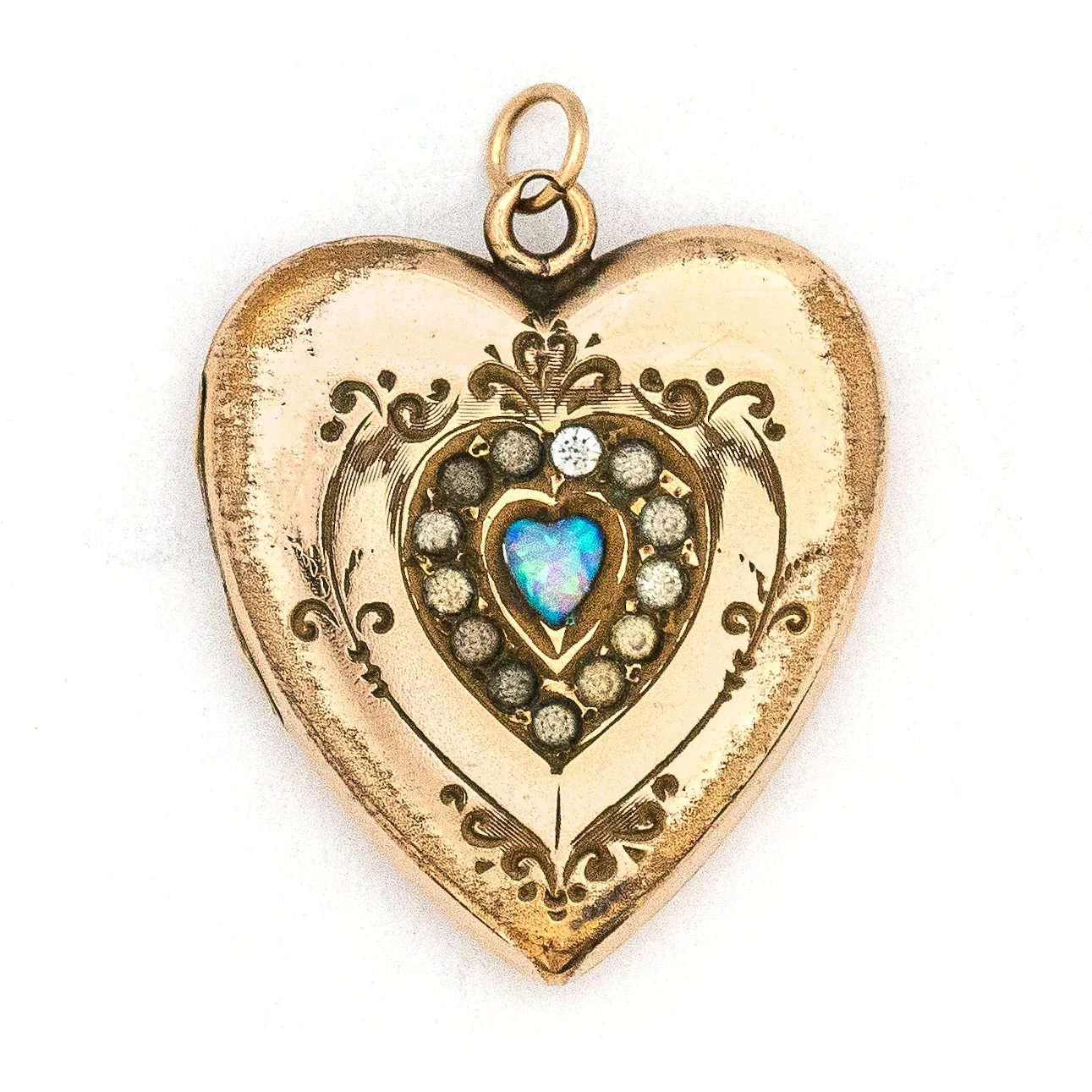 Opal Heart Antique Locket