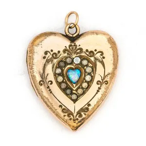 Opal Heart Antique Locket