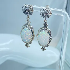 Opal Pin Earrings, Stylish Sterling Silver Victorian Jewelry Design#E18 - Ready to Ship
