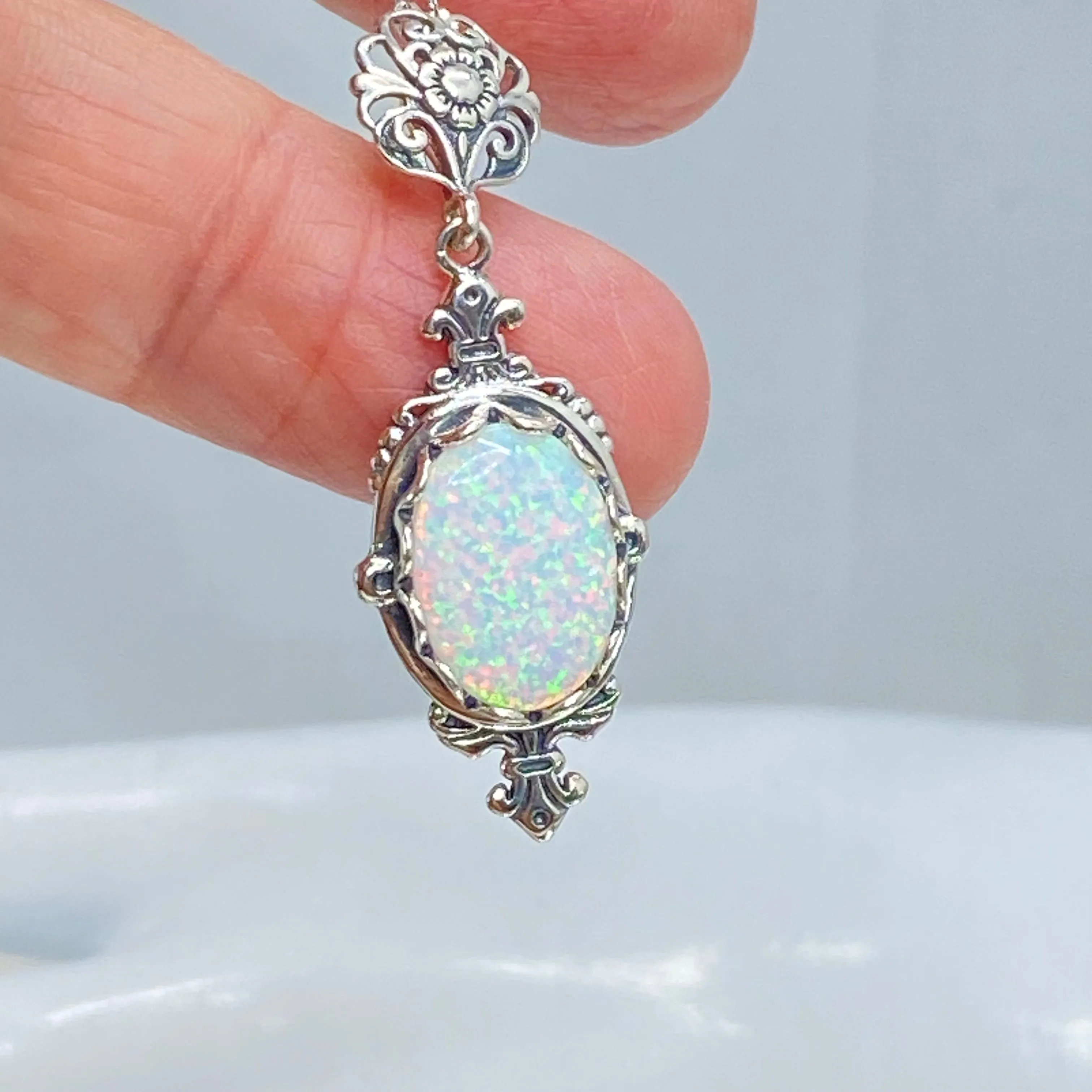 Opal Pin Pendant, Rose Gold plated or Sterling Silver, Stylish Victorian Jewelry Design#P18