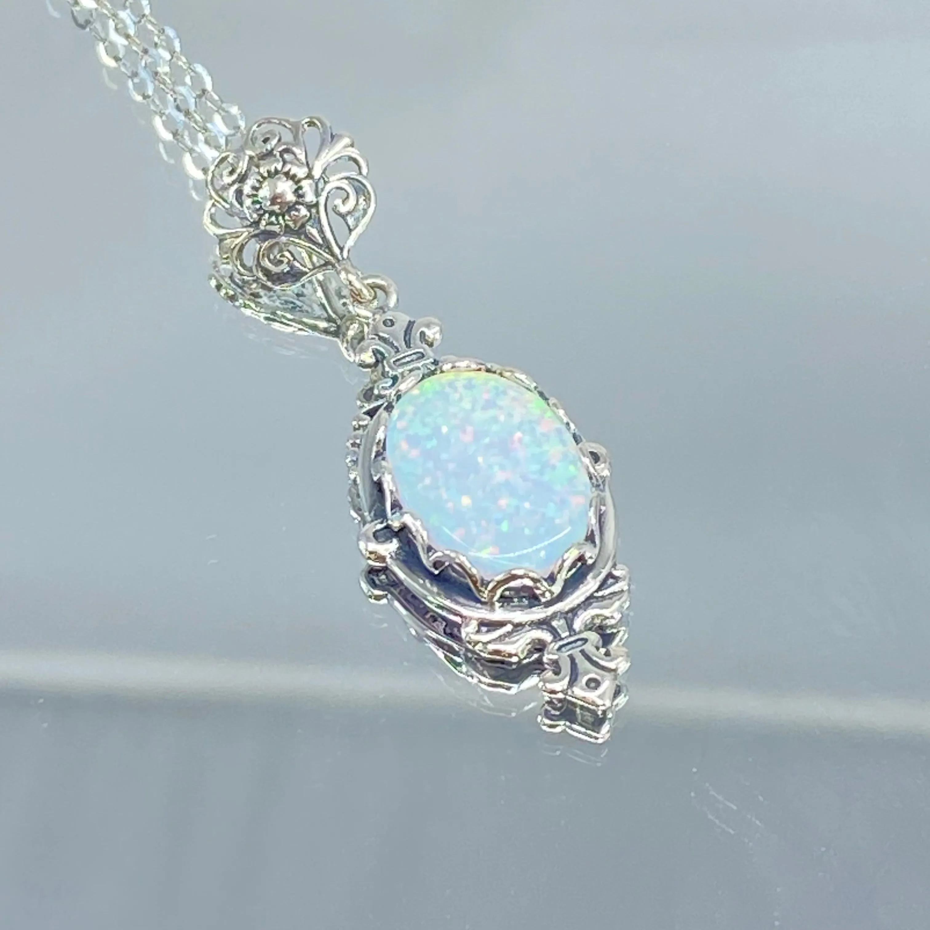 Opal Pin Pendant, Rose Gold plated or Sterling Silver, Stylish Victorian Jewelry Design#P18