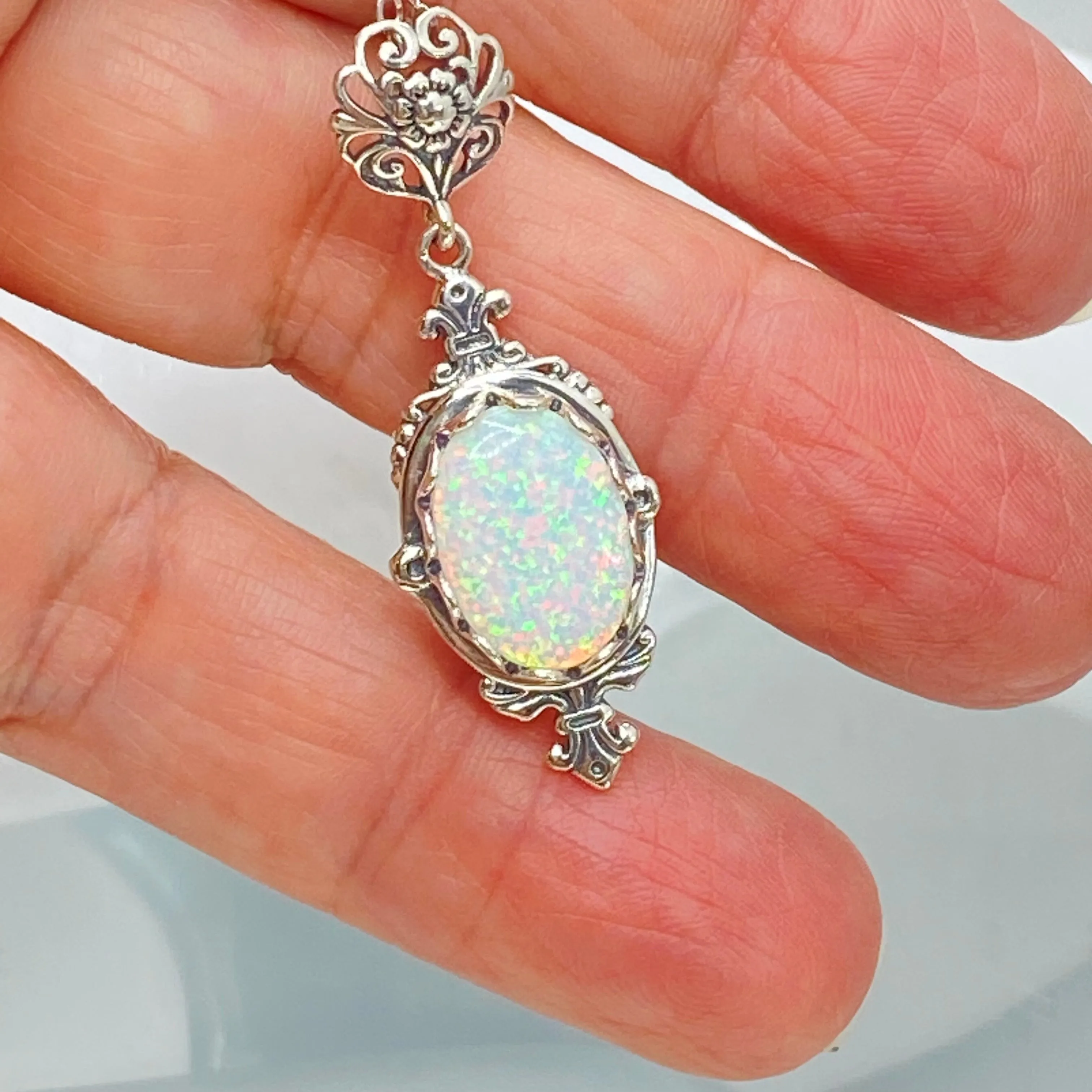 Opal Pin Pendant, Stylish Sterling Silver Victorian Jewelry #P18 - Ready to Ship
