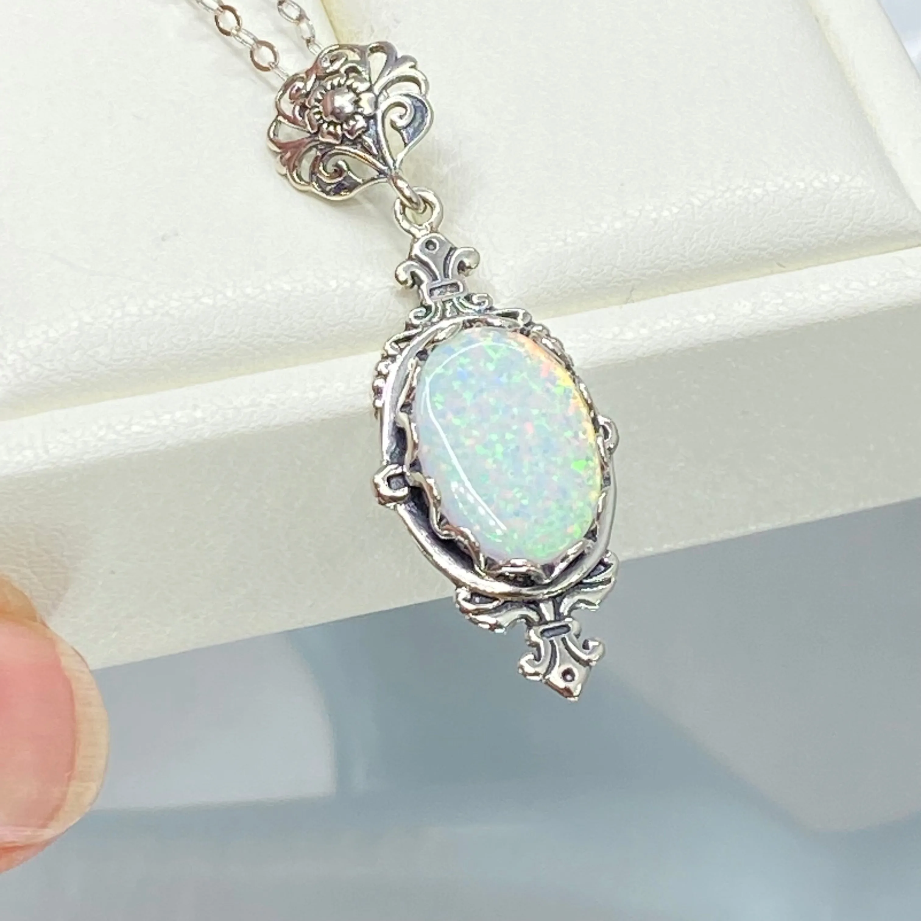 Opal Pin Pendant, Stylish Sterling Silver Victorian Jewelry #P18 - Ready to Ship