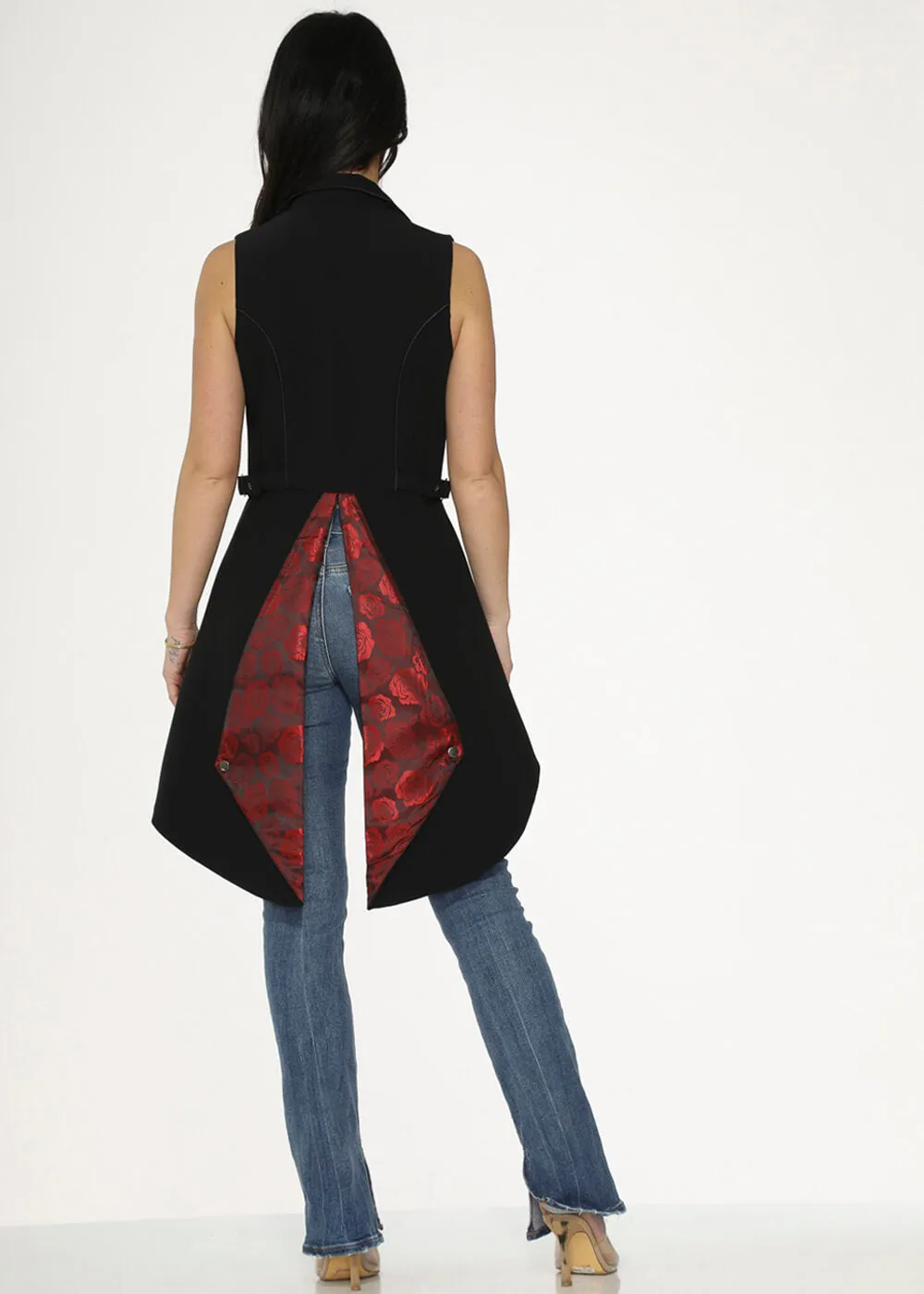 Orchid Bloom Queen Jacquard Waistcoat Black Red