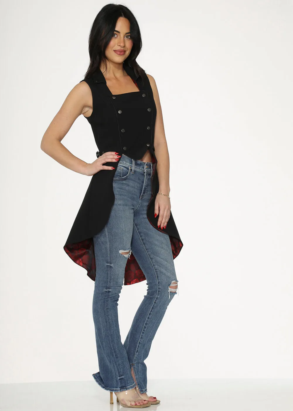 Orchid Bloom Queen Jacquard Waistcoat Black Red