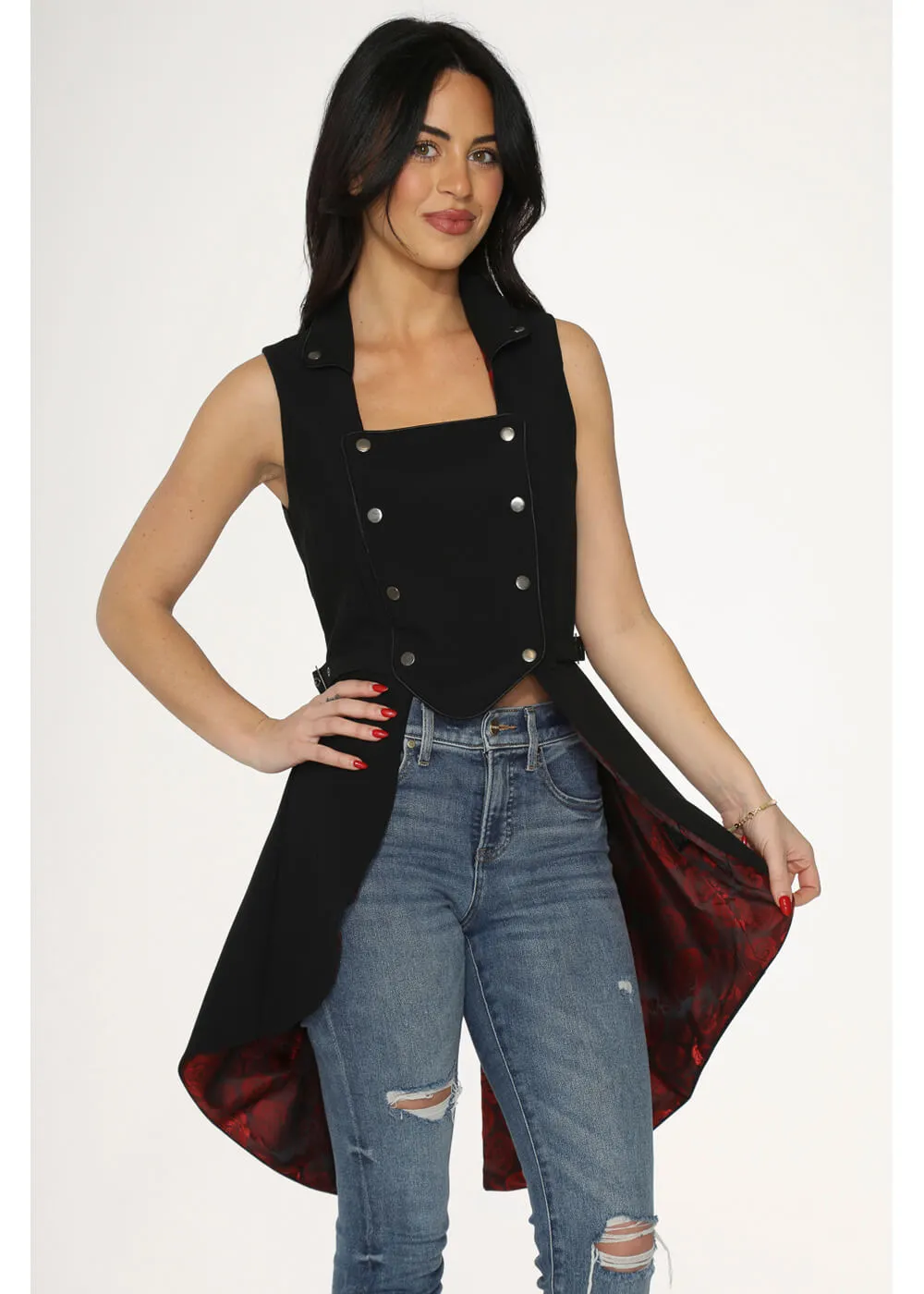 Orchid Bloom Queen Jacquard Waistcoat Black Red