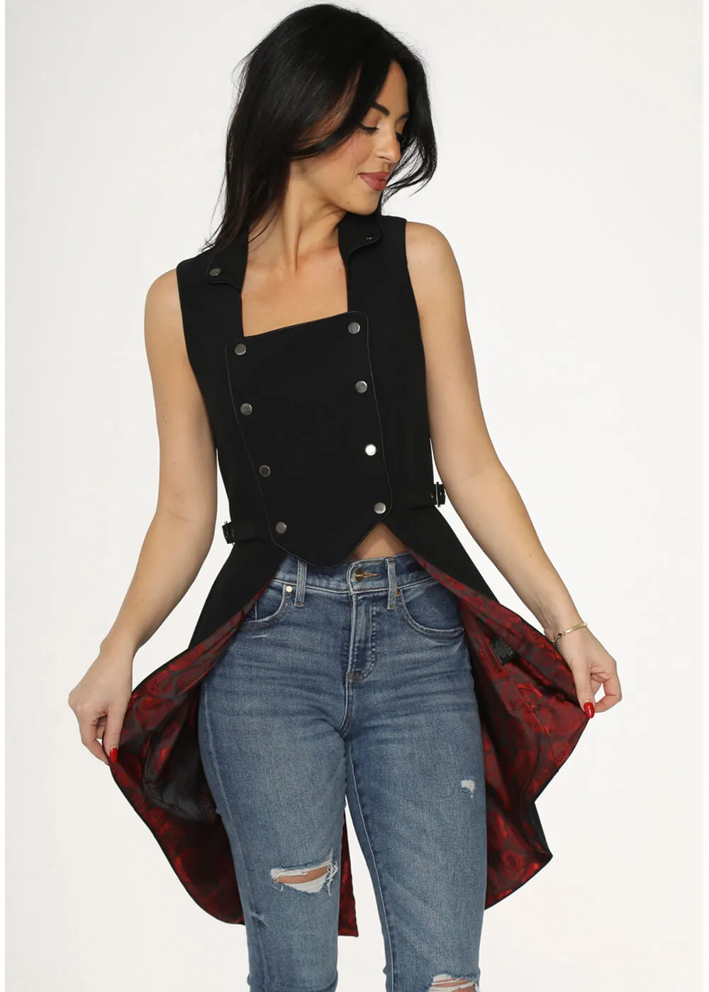 Orchid Bloom Queen Jacquard Waistcoat Black Red