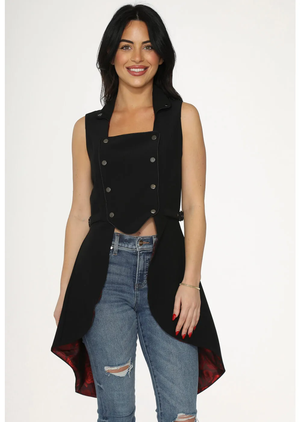 Orchid Bloom Queen Jacquard Waistcoat Black Red