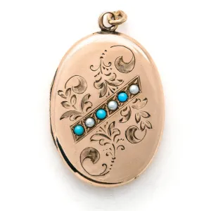 Oval Turquoise & Pearl Locket